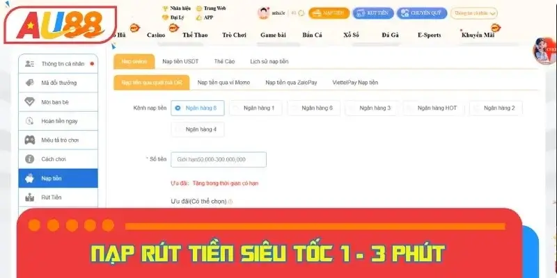 Nạp rút chỉ 1 - 3 phút